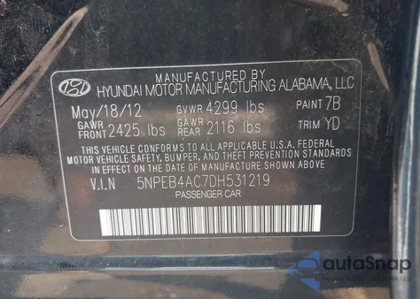 2013 Hyundai Sonata Gls from USA, damaged, VIN 5NPEB4AC7DH531219